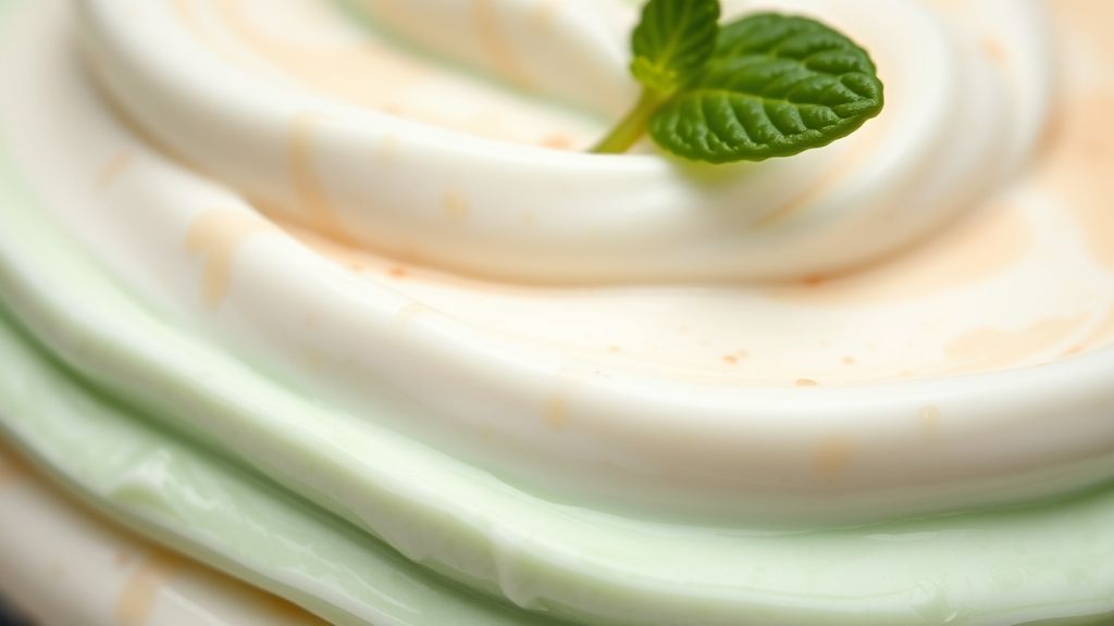 Close-up da sobremesa gelada mostrando as três camadas cremosas.