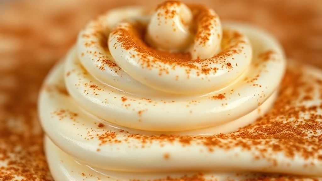 Close-up da textura cremosa do Doce Donzela servido em taça com canela polvilhada