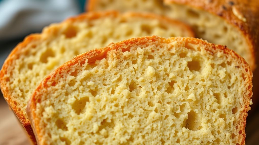 Close-up do pão fatiado, mostrando maciez e textura leve do interior