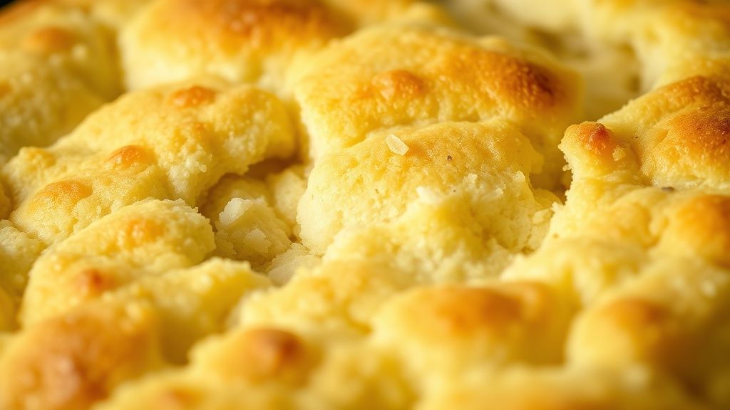 Close-up do pão de maisena na frigideira mostrando o interior fofinho e a textura dourada