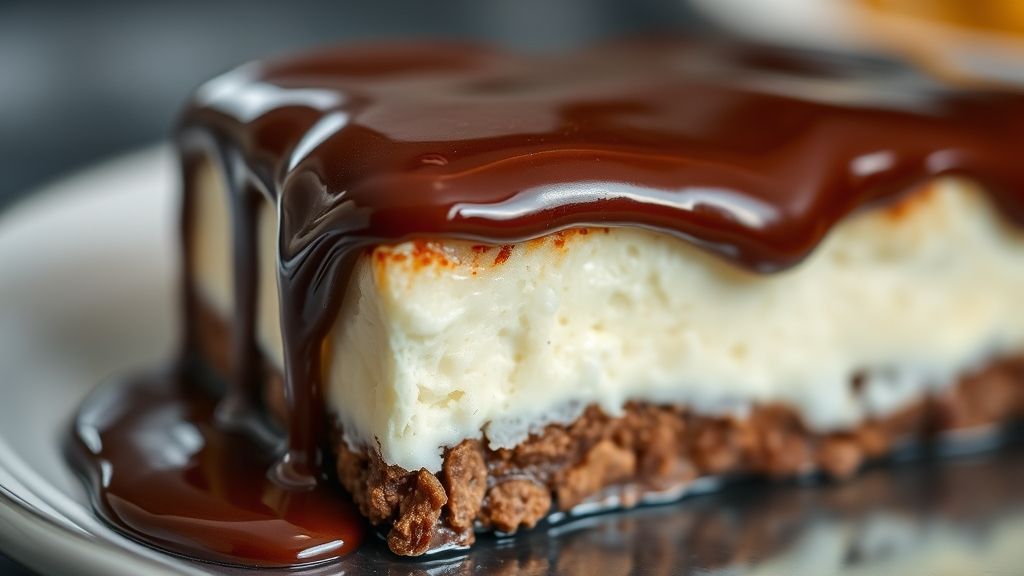 Close-up do pudim pronto, destacando a textura cremosa e a calda brilhante.