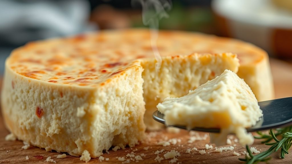 Close-up do queijo fresco destacando sua textura macia e úmida após desenformar