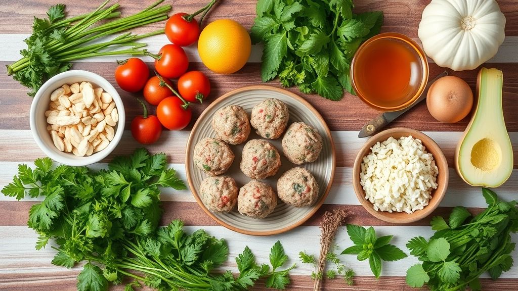 Ingredientes do bolinho dispostos de forma organizada em bancada de cozinha.