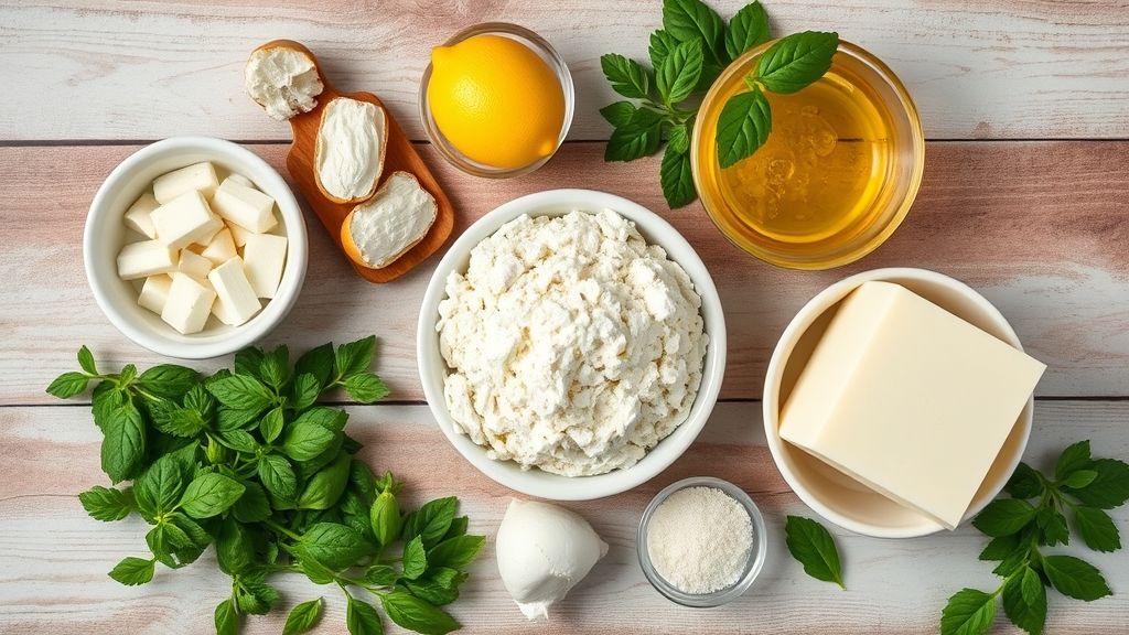 Ingredientes do bolo organizados em bancada: ovos, farinha, açúcar, limão, leite e óleo.