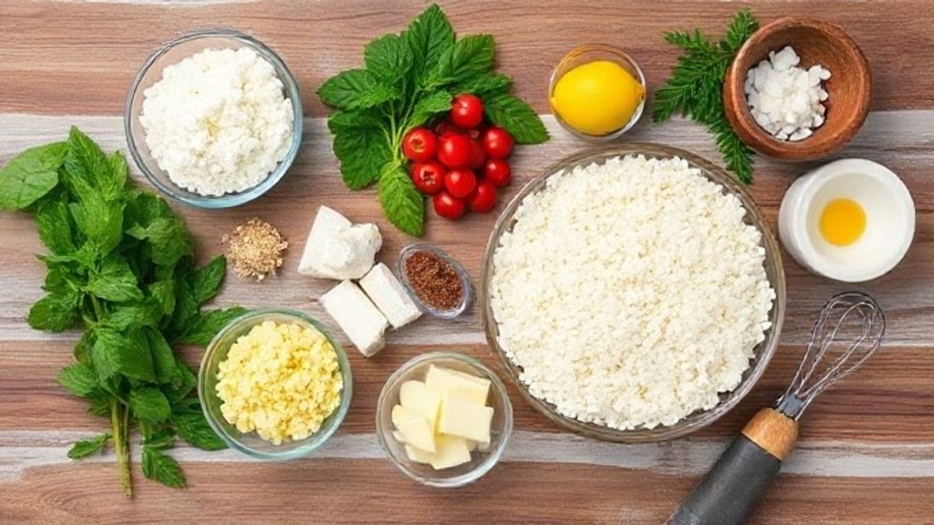 Ingredientes dispostos de forma organizada em bancada: bolo esfarelado, coco ralado, chocolate, leite condensado e creme de leite.