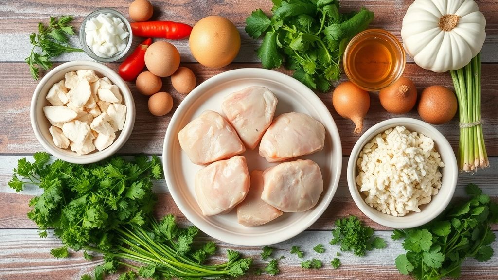 Ingredientes da receita separados e organizados em bancada rústica