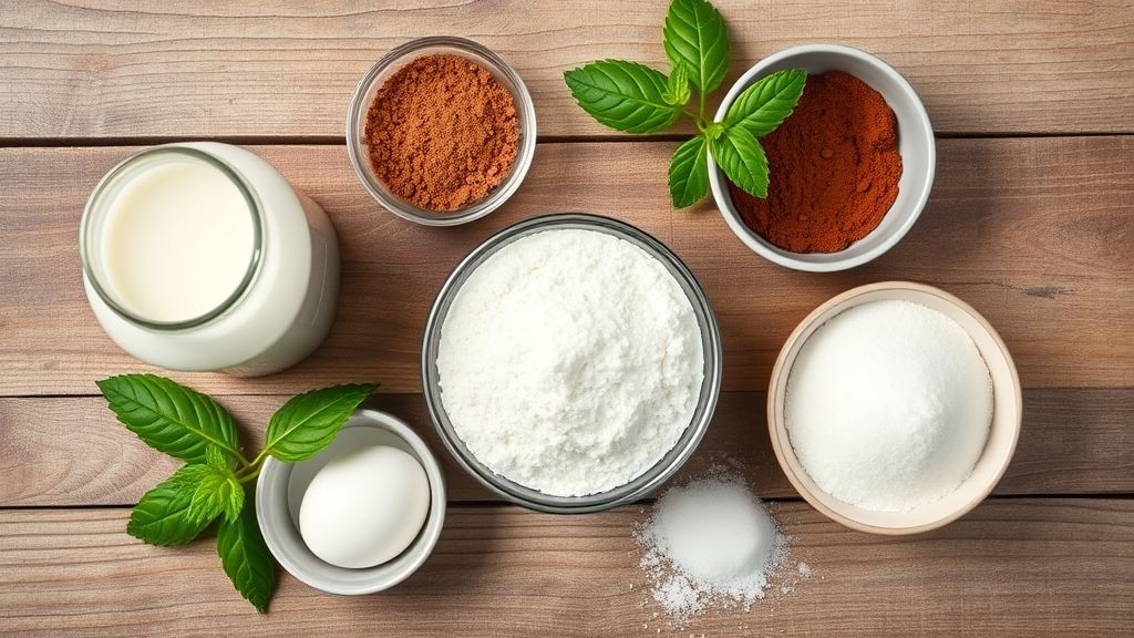 Ingredientes medidos e organizados em uma bancada para preparo do creme