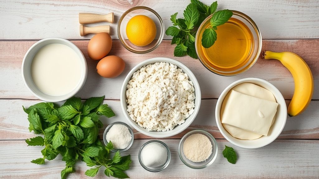 Ingredientes frescos medidos e organizados sobre bancada de madeira rústica