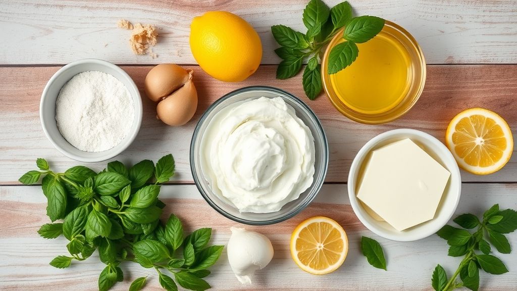 Ingredientes organizados em flat lay, incluindo leite condensado, creme de leite, limões frescos e gelatina