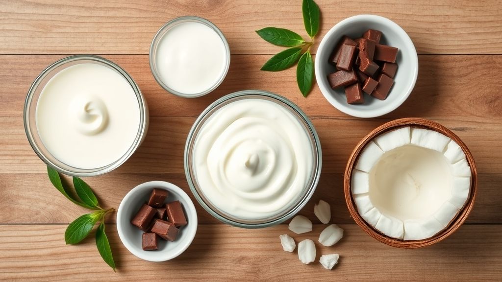 Ingredientes para a sobremesa organizados em bancada de cozinha.