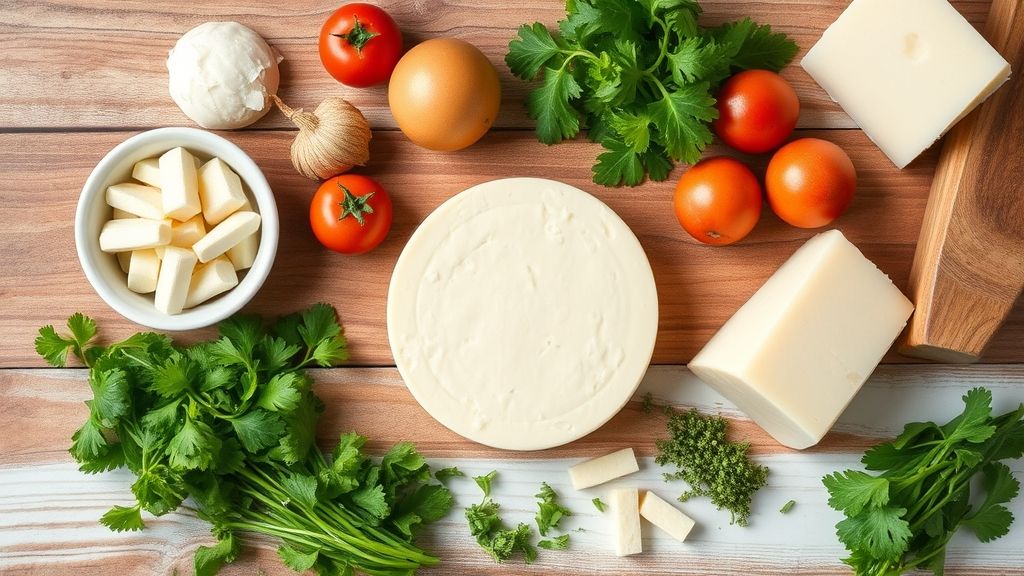 Ingredientes dispostos em flat lay: leite, limão, sal e manteiga sobre bancada de mármore