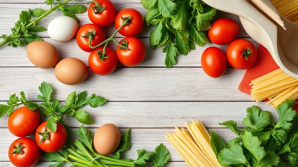 Ingredientes básicos organizados em visão de cima, prontos para as receitas do dia a dia