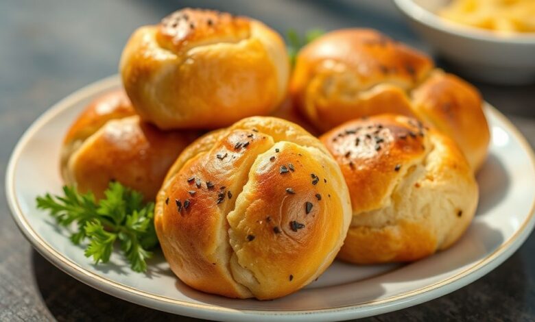 Pães dourados e crocantes servidos em uma cesta após serem descongelados na airfryer