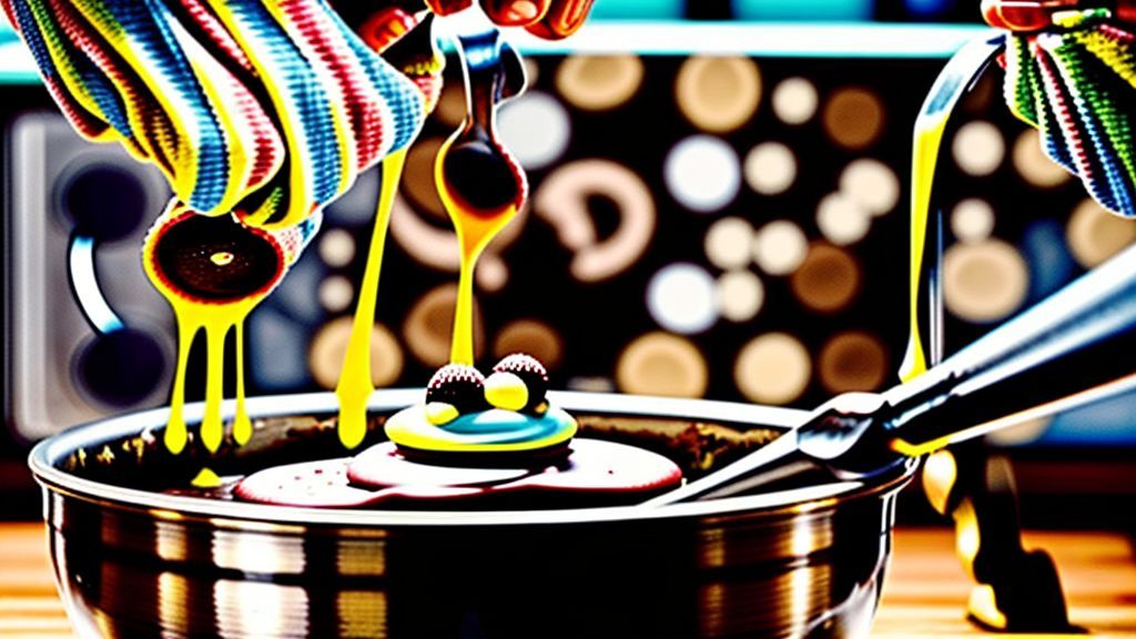 Mãos mexendo a massa de chocolate em uma tigela durante o preparo do bolo