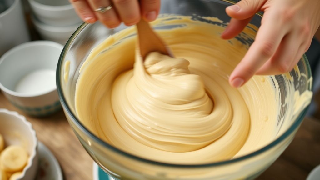 Mãos misturando os ingredientes da massa em uma tigela grande