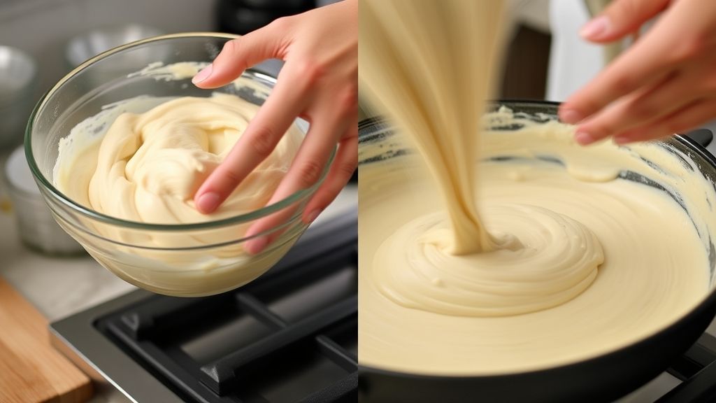 Mãos misturando a massa do pão em uma tigela durante o preparo
