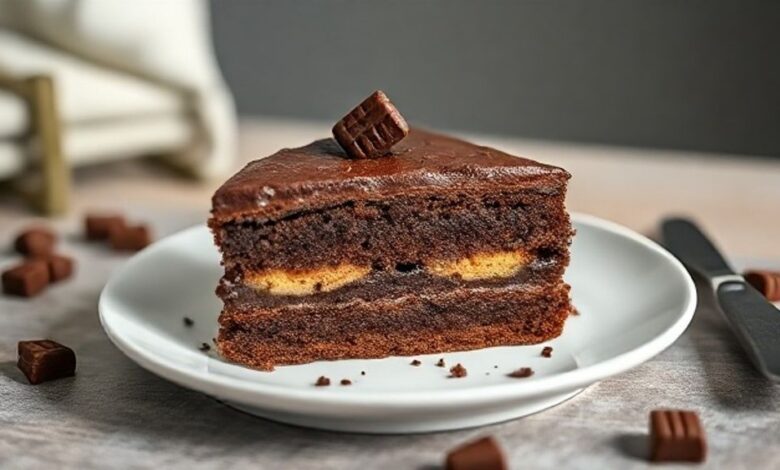 Torta gelada de bolacha de chocolate pronta, bem decorada com raspas e bolachas trituradas