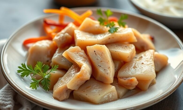 Pote de vidro com banha de porco branca e cremosa, sobre bancada rústica com pedaços de toucinho ao fundo
