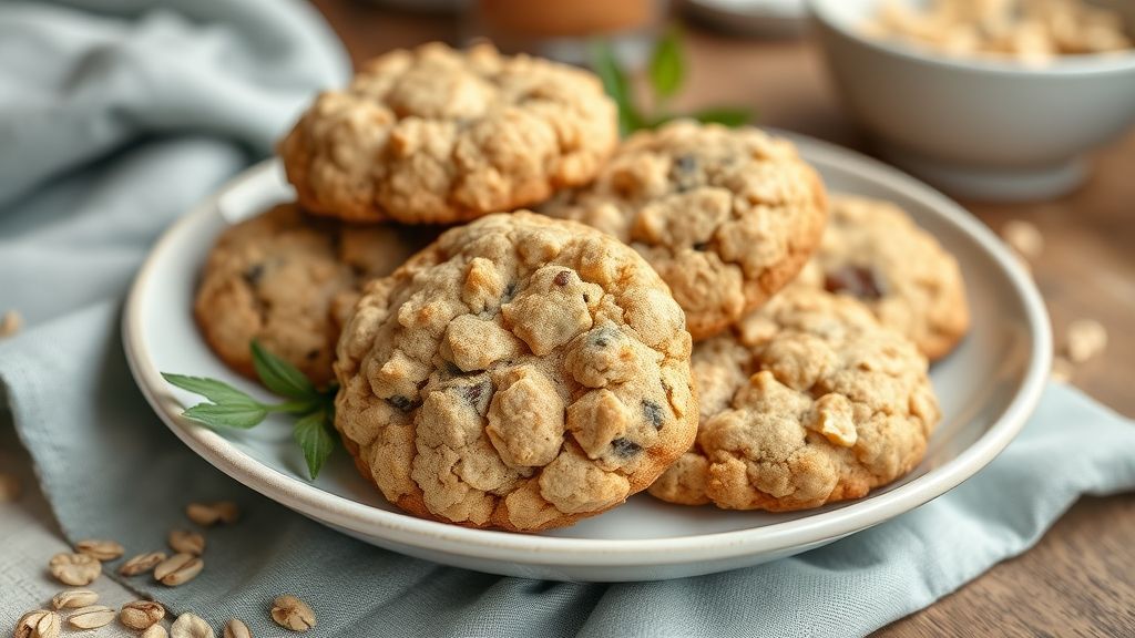 Bolacha de vó sem trigo feita com aveia, dourada e crocante, servida em prato rústico