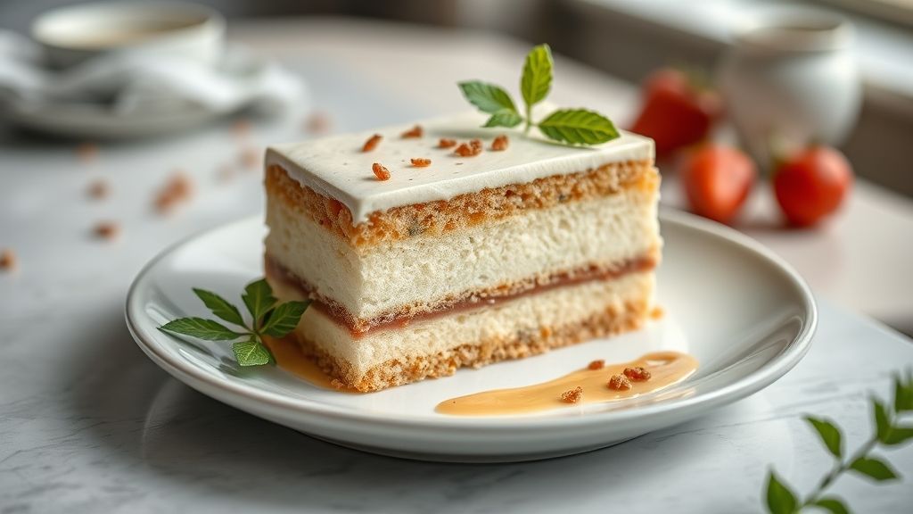 Bolo cremoso simples dourado e macio, com interior úmido e textura cremosa pronto para servir