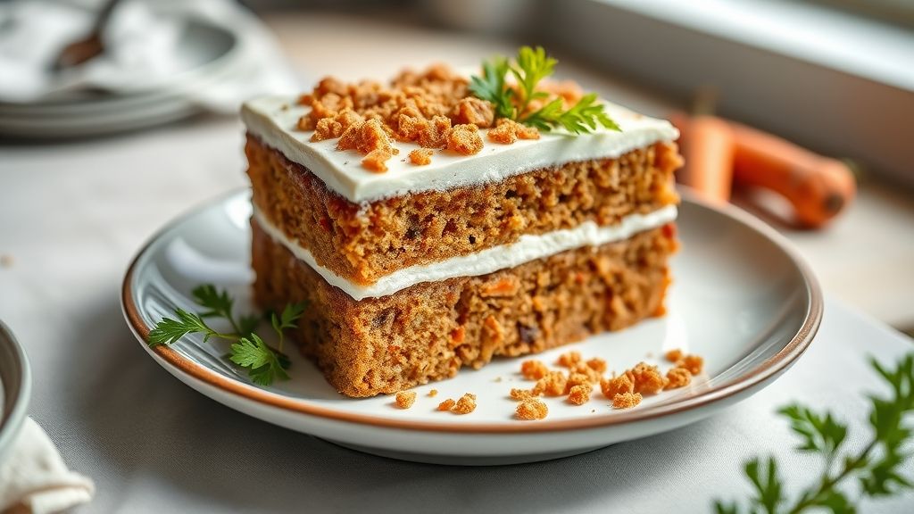 Bolo de cenoura sem farinha e sem açúcar pronto, dourado, úmido e coberto com calda leve de cacau