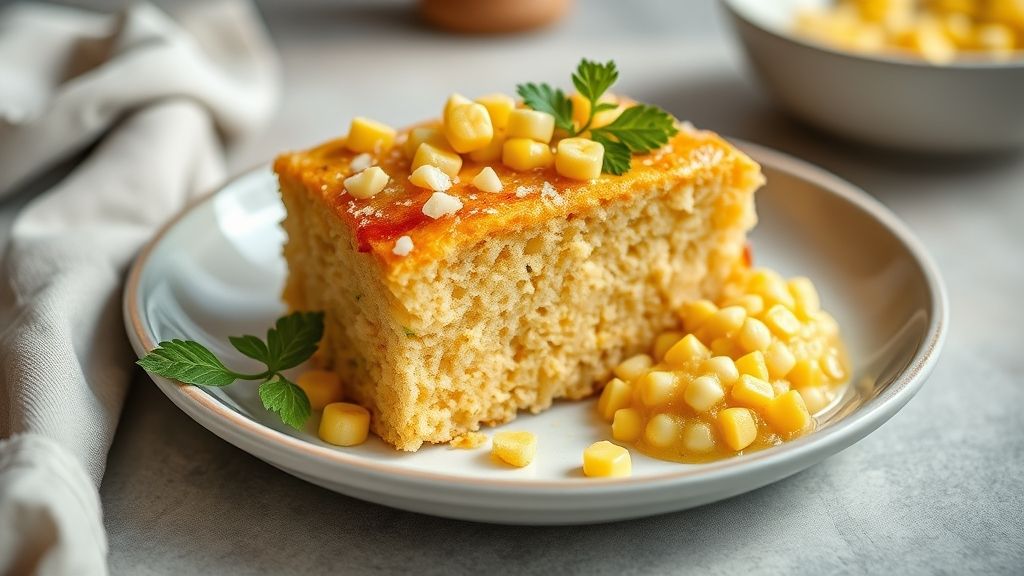 Bolo dourado e fofinho, recém-saído do forno, servido em prato decorado com açúcar e canela.