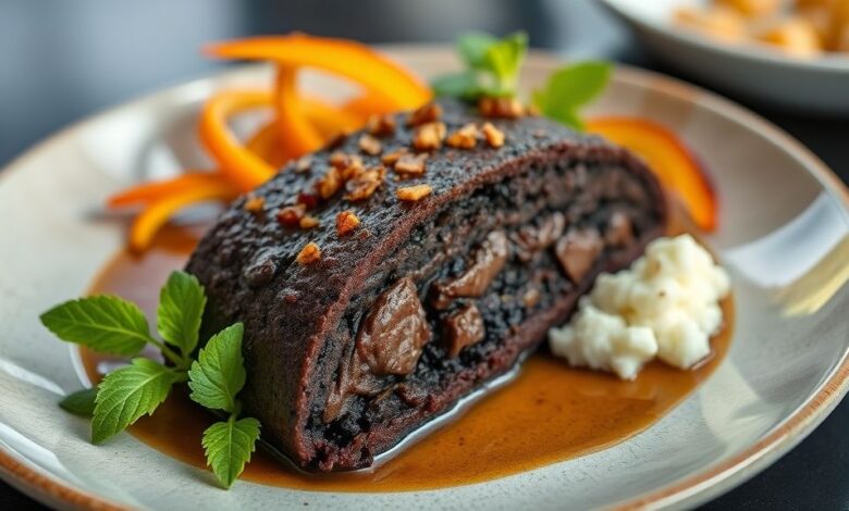 Bolo nega maluca fofinho com cobertura de chocolate, cortado em fatias e servido de forma apetitosa