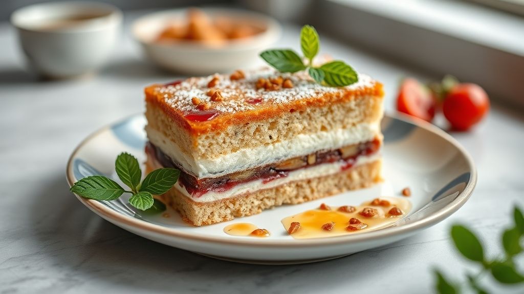 Bolo dourado, fofo e sem óleo, servido em prato branco com aparência leve e úmida