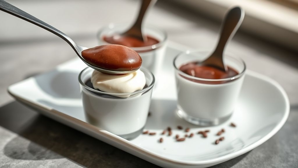 Brigadeiro de colher com creme de leite servido em potinhos, cremoso e brilhante