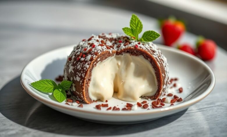 Brigadeiro de travessa cremoso servido em travessa de vidro, com granulado de chocolate e textura aveludada