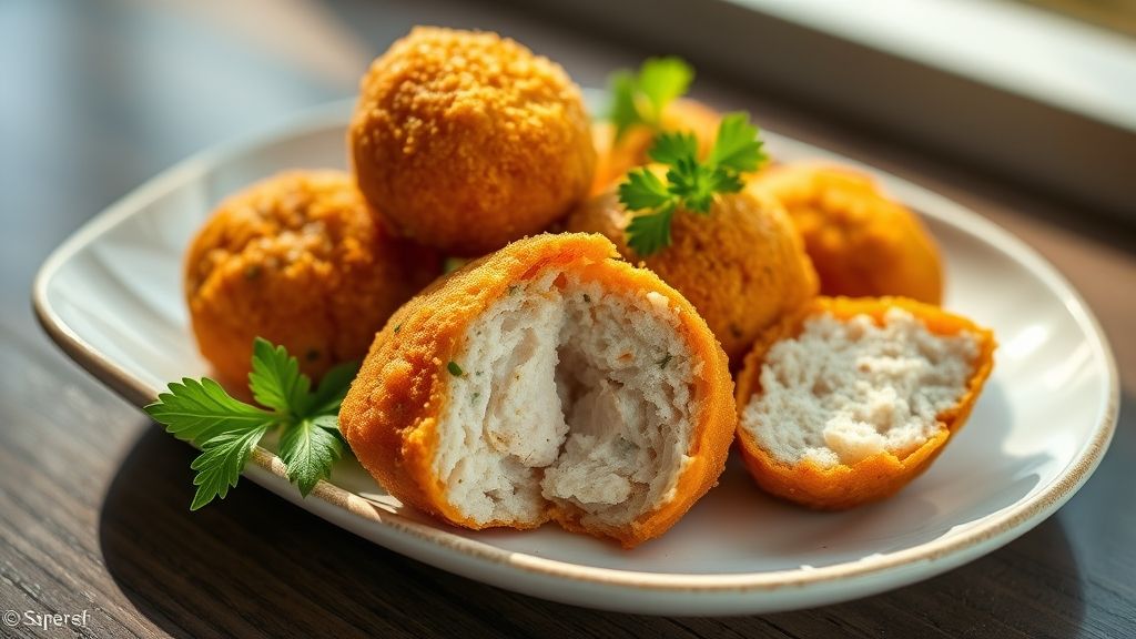 Coxinhas fritas, douradas e crocantes, servidas em prato decorado com molhos ao lado