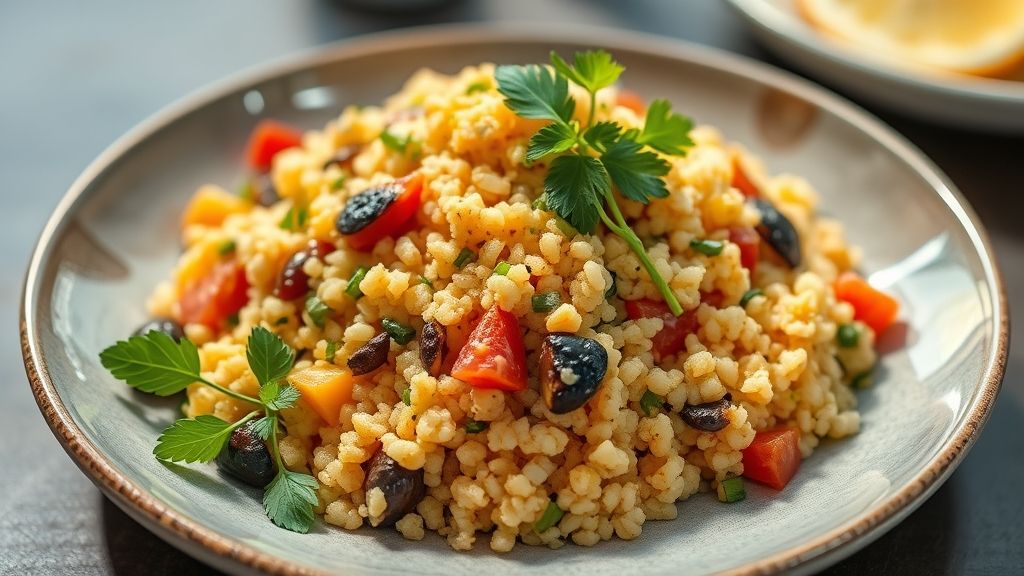 Cuscuz paulista de legumes colorido pronto para servir, decorado com tomates e ovos, prato tradicional brasileiro