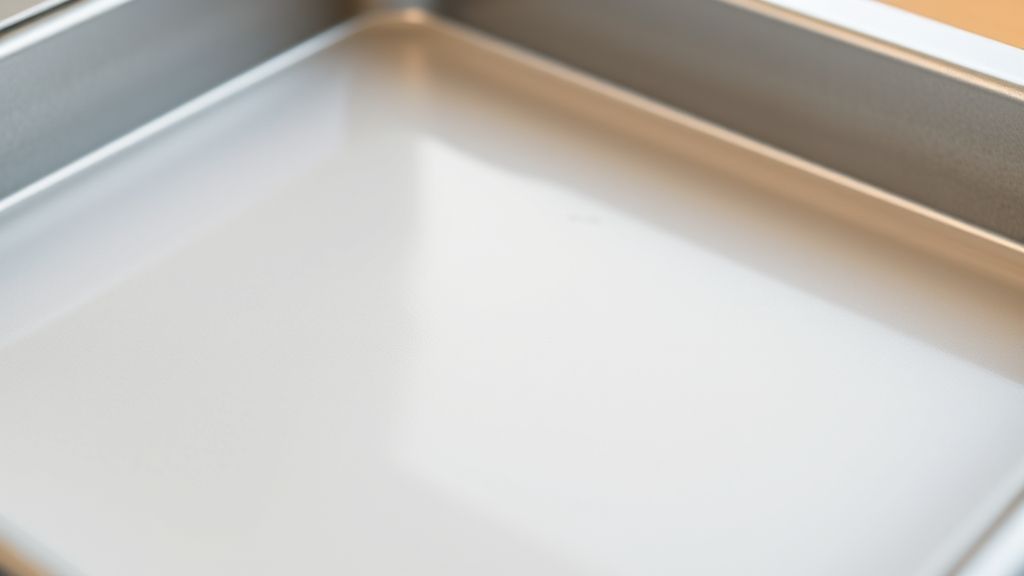 Close-up mostrando a forma coberta com camada uniforme da mistura e textura brilhante