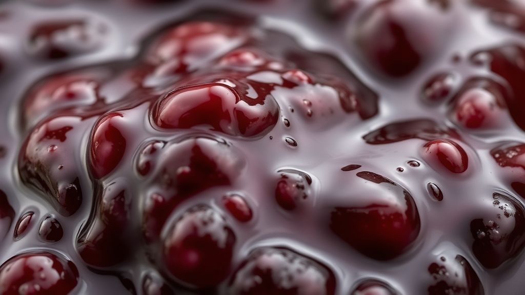 Close-up mostrando a textura cremosa e o brilho da geleia de uva recém-preparada