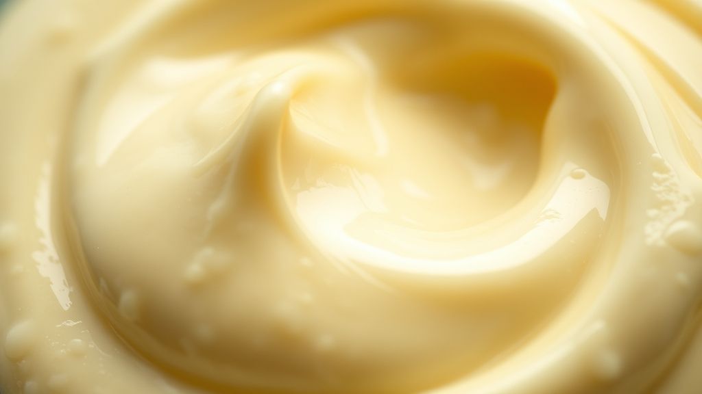 Close-up do creme pronto, mostrando textura cremosa e brilho natural