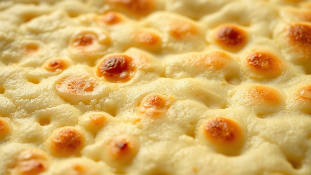 Close-up da massa de pizza sem leite assada, mostrando a textura dourada e crocante do disco