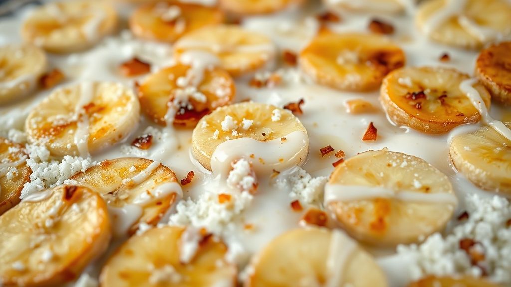 Close-up da pizza doce dourada com leite condensado e canela, destacando a textura e brilho