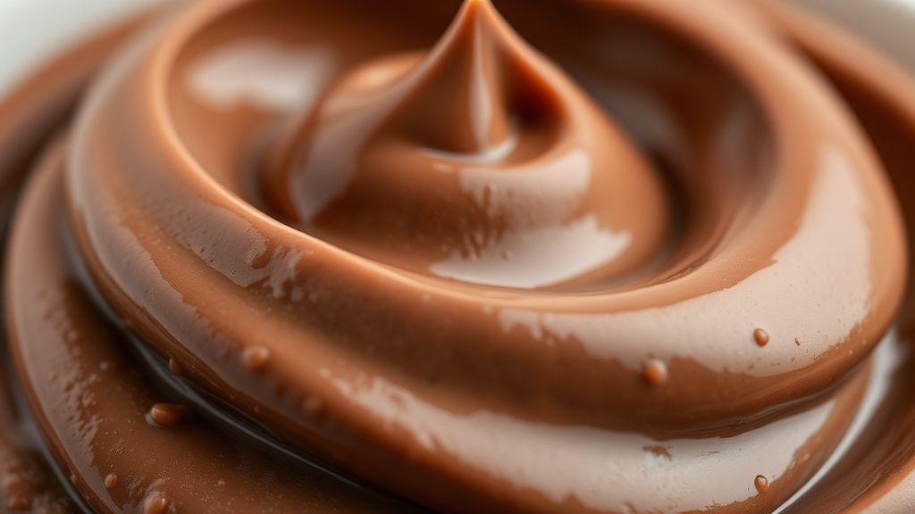 Close-up do creme pronto em colherada destacando a textura cremosa e brilhante