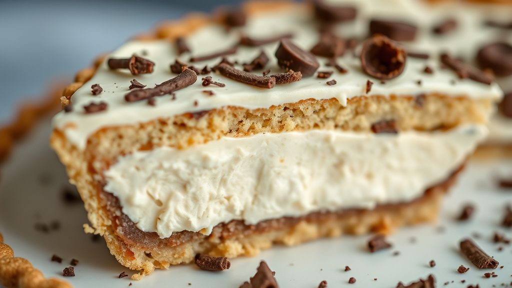 Close-up da torta pronta, mostrando as camadas e o brilho do creme
