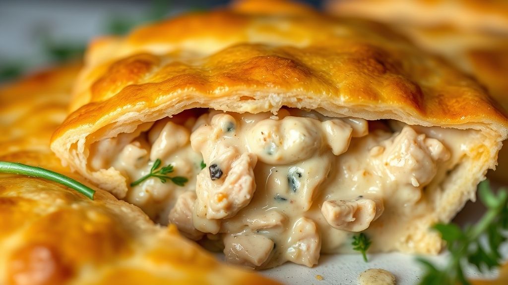 Close-up mostrando a textura dourada e o recheio cremoso da torta pronta