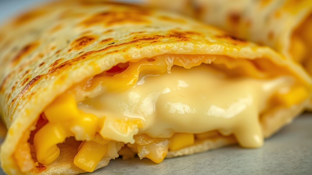 Close-up das cachapas cortadas ao meio com queijo derretido escorrendo do interior e textura dourada do milho