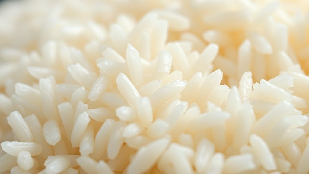 Close-up do arroz soltinho mostrando os grãos separados e textura leve