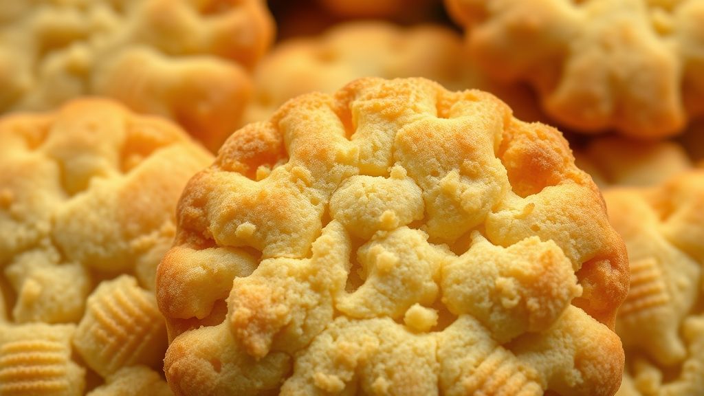 Close-up mostrando a textura crocante e dourada dos biscoitinhos caipiras