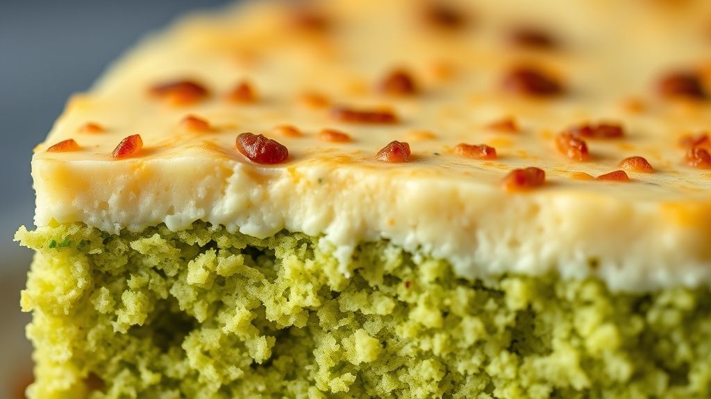 Close-up da fatia do bolo de milho verde caipira cremoso, mostrando textura macia e brilho úmido