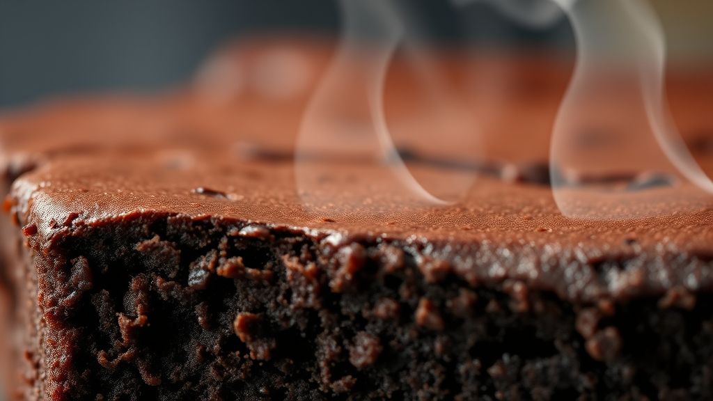 Close-up do brownie cortado, mostrando a textura úmida e a casquinha crocante por cima