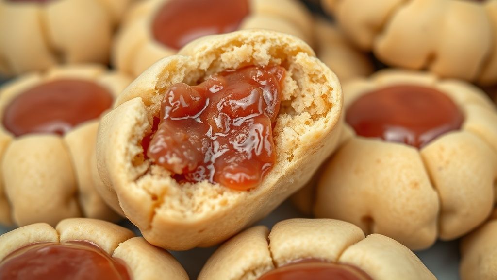 Close-up mostrando a textura amanteigada e o recheio de goiabada no centro