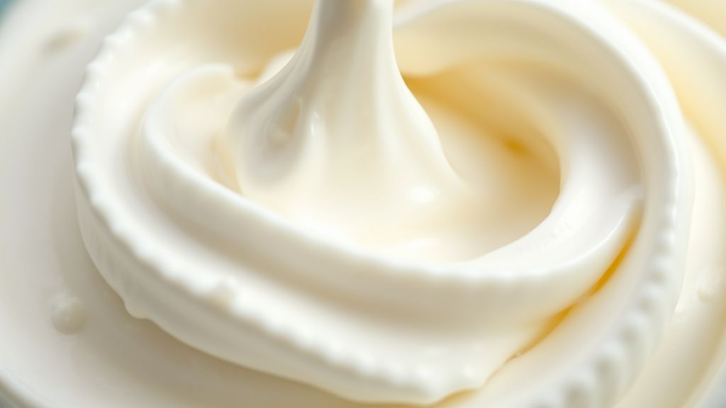 Close-up do chantilly pronto mostrando textura leve, picos firmes e aparência cremosa.
