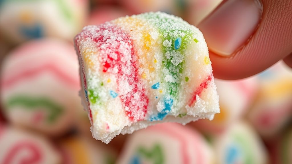 Close-up dos docinhos prontos destacando textura lisa e cores intensas