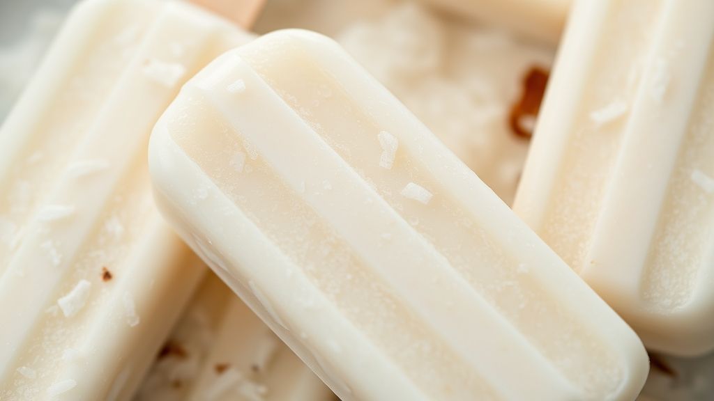 Close-up do geladinho cortado mostrando a textura macia de coco e o brilho da mistura cremosa