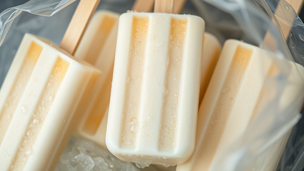 Close-up dos geladinhos de vodka prontos, mostrando textura cremosa e gotas de água no plástico.